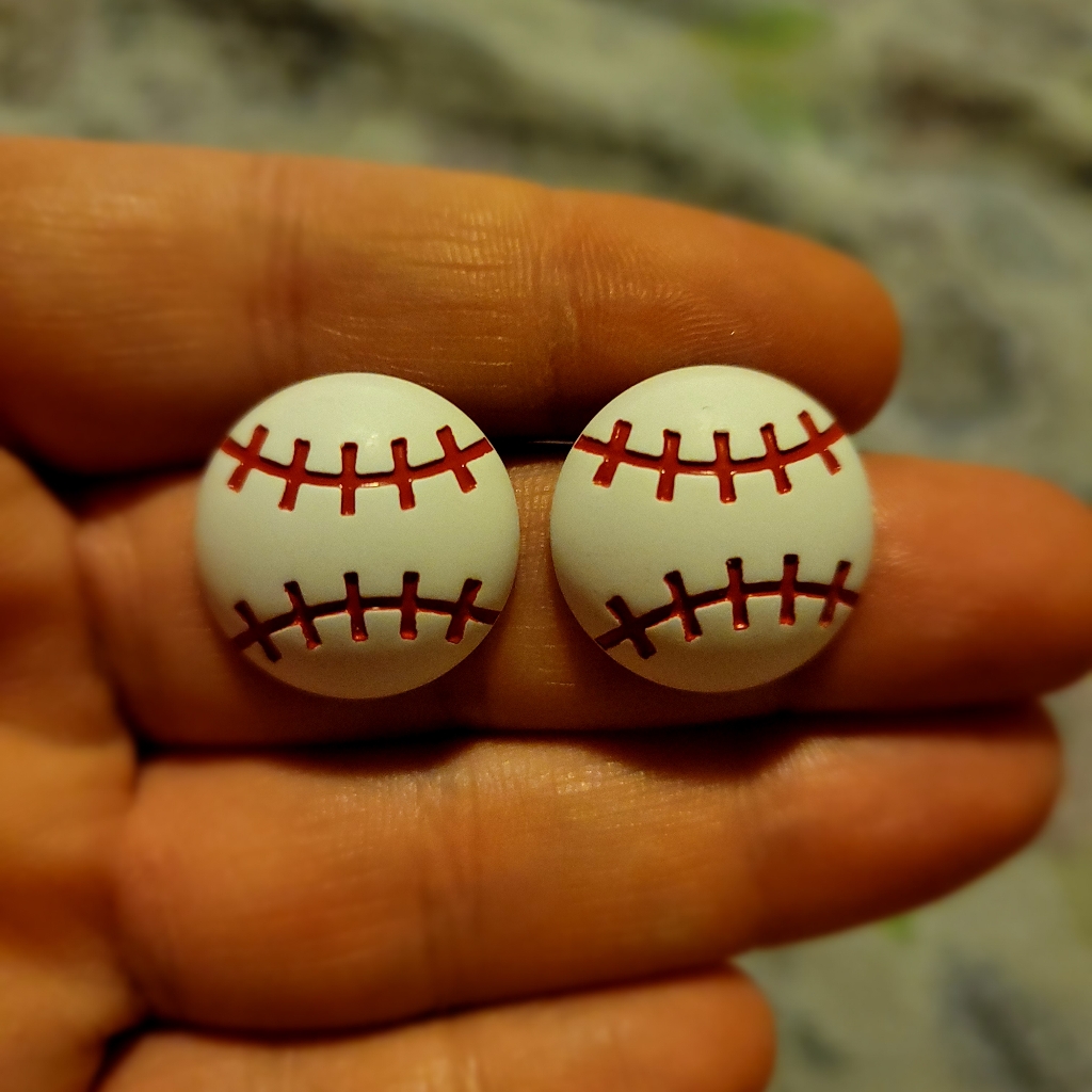 Baseball Button Post Earrings